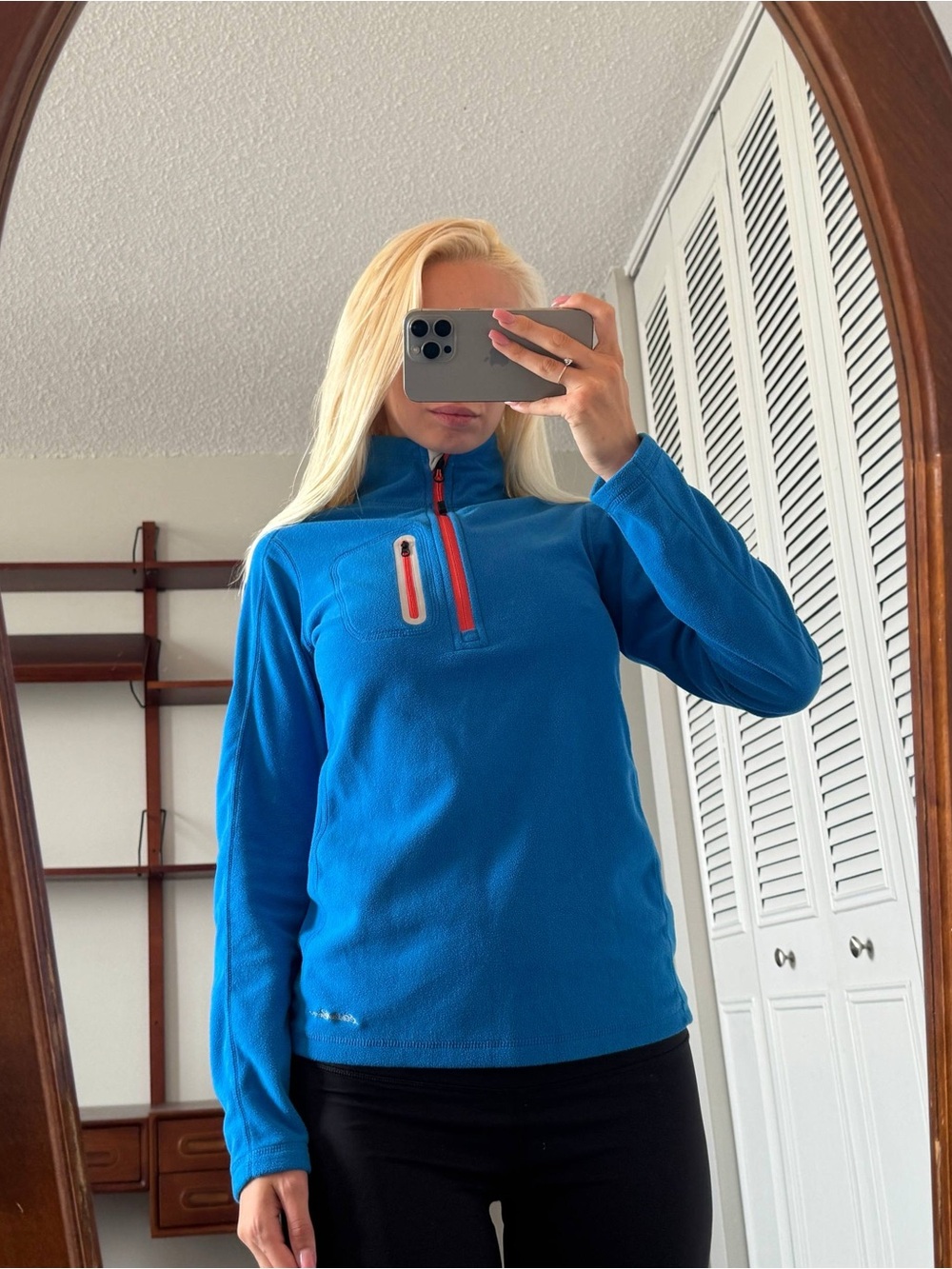 Eddie Bauer Bright Blue Quarter-Zip Fleece with Red Accent
